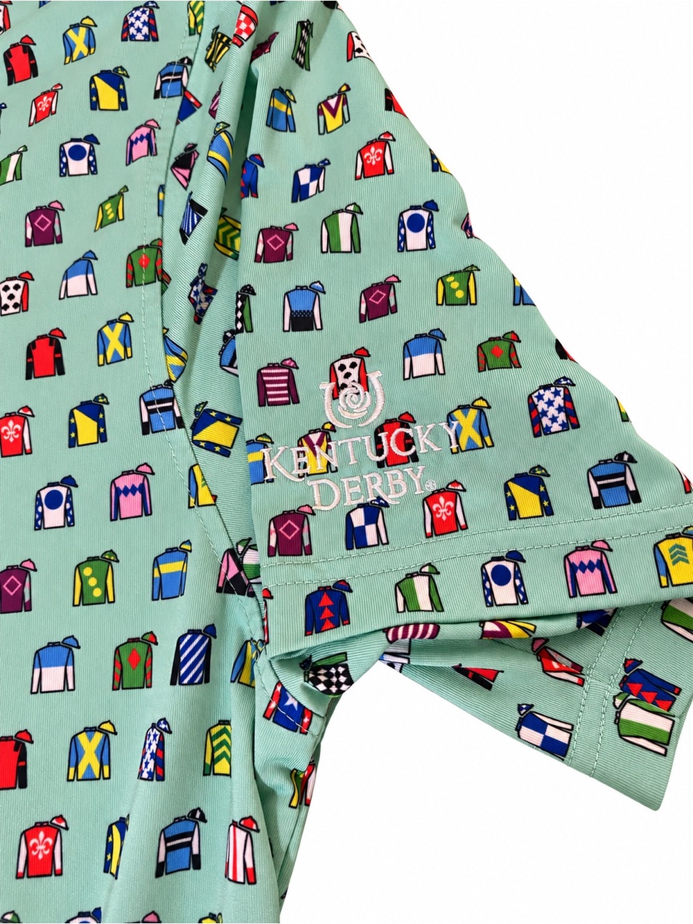 Fanatics Mint Green Kentucky Derby Shirt with Multicolor Jockey Pattern Size L